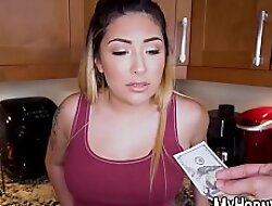 Latina maid takes extra cash and obese load of shit from the boss